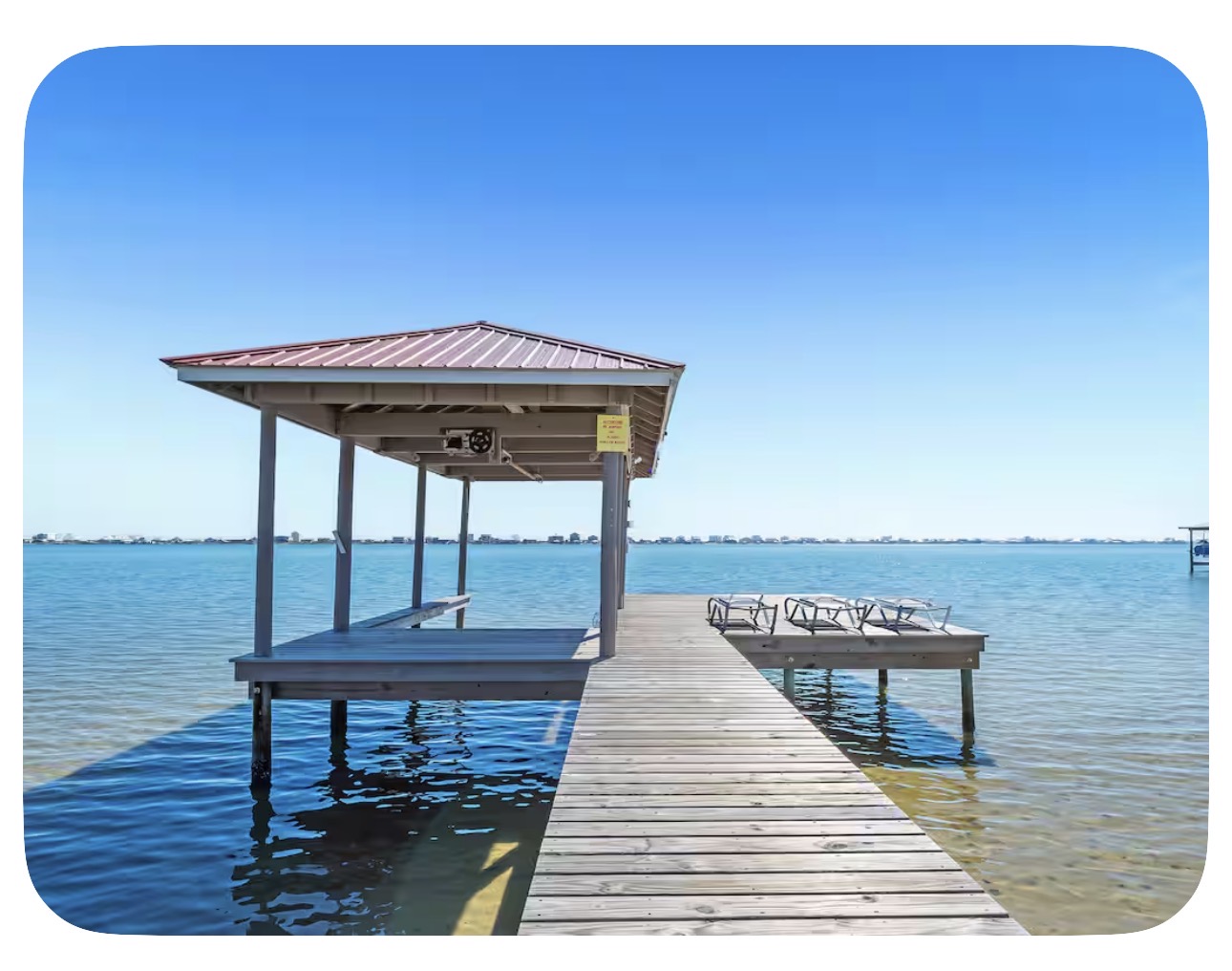 Private dock extending into the lagoon